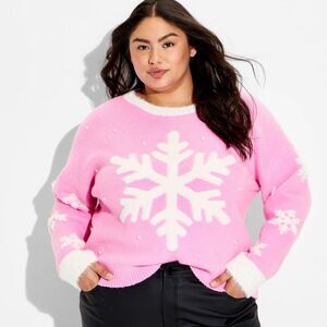 33 Degrees - Women's Snowflake Festive Graphic Sweater - Pink 2 Pink